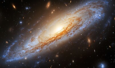 Fototapeta premium Spiral galaxy, bright core, scattered stars, cosmic dust.