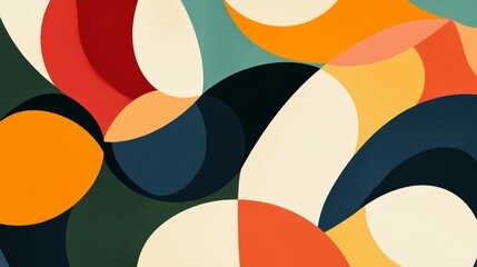 Abstract artwork; colorful, overlapping circles and curves.