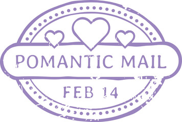 Lavender romantic mail stamp featuring three hearts and the date February 14th, celebrating Valentine s Day and the magic of love and affection between couples