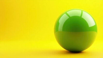 Rich green globe on left. Green glossy ball on vibrant yellow backgrou