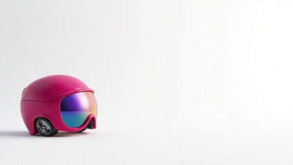 Coral pink dumbbell on right. Pink futuristic helmet with visor on whi