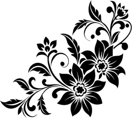  floral design, stylized flower design with leaf and decorative accents. abstract floral ornament, corner, petal patterns, ideal for use in decorative prints, wallpaper, mandala, digital art, template