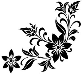  floral design, stylized flower design with leaf and decorative accents. abstract floral ornament, corner, petal patterns, ideal for use in decorative prints, wallpaper, mandala, digital art, template