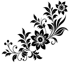  floral design, stylized flower design with leaf and decorative accents. abstract floral ornament, corner, petal patterns, ideal for use in decorative prints, wallpaper, mandala, digital art, template