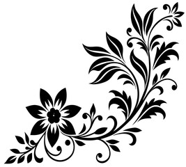  floral design, stylized flower design with leaf and decorative accents. abstract floral ornament, corner, petal patterns, ideal for use in decorative prints, wallpaper, mandala, digital art, template