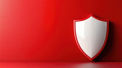 White shield on vibrant red background, symbolizing protection