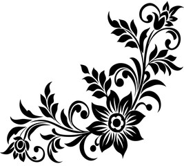  floral design, stylized flower design with leaf and decorative accents. abstract floral ornament, corner, petal patterns, ideal for use in decorative prints, wallpaper, mandala, digital art, template
