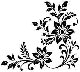  floral design, stylized flower design with leaf and decorative accents. abstract floral ornament, corner, petal patterns, ideal for use in decorative prints, wallpaper, mandala, digital art, template