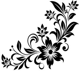  floral design, stylized flower design with leaf and decorative accents. abstract floral ornament, corner, petal patterns, ideal for use in decorative prints, wallpaper, mandala, digital art, template