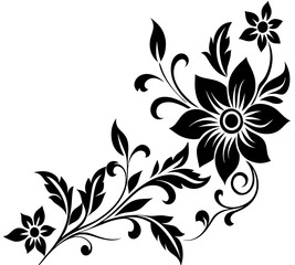  floral design, stylized flower design with leaf and decorative accents. abstract floral ornament, corner, petal patterns, ideal for use in decorative prints, wallpaper, mandala, digital art, template