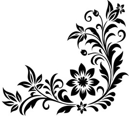  floral design, stylized flower design with leaf and decorative accents. abstract floral ornament, corner, petal patterns, ideal for use in decorative prints, wallpaper, mandala, digital art, template