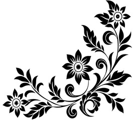  floral design, stylized flower design with leaf and decorative accents. abstract floral ornament, corner, petal patterns, ideal for use in decorative prints, wallpaper, mandala, digital art, template