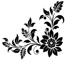  floral design, stylized flower design with leaf and decorative accents. abstract floral ornament, corner, petal patterns, ideal for use in decorative prints, wallpaper, mandala, digital art, template