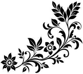  floral design, stylized flower design with leaf and decorative accents. abstract floral ornament, corner, petal patterns, ideal for use in decorative prints, wallpaper, mandala, digital art, template