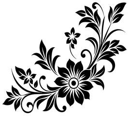  floral design, stylized flower design with leaf and decorative accents. abstract floral ornament, corner, petal patterns, ideal for use in decorative prints, wallpaper, mandala, digital art, template