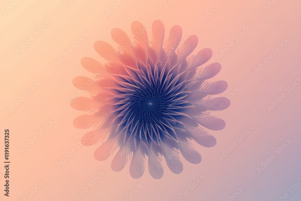 Poster graphical representation of a minimalistic virus design with intricate patterns in soft colors. gene