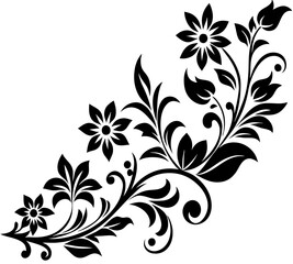  floral design, stylized flower design with leaf and decorative accents. abstract floral ornament, corner, petal patterns, ideal for use in decorative prints, wallpaper, mandala, digital art, template