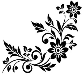  floral design, stylized flower design with leaf and decorative accents. abstract floral ornament, corner, petal patterns, ideal for use in decorative prints, wallpaper, mandala, digital art, template
