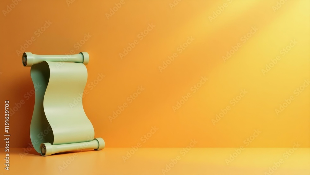 Poster sage green philosopher's scroll on left. soft red background. copy space for text, 3d render ai gene