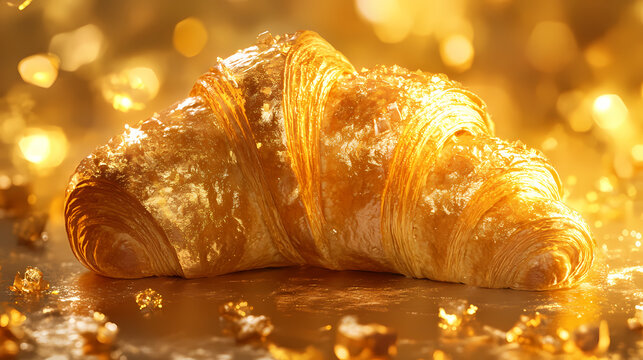 Golden croissant delight a culinary masterpiece. Goldenleaf. Illustration