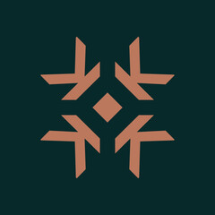 Symmetrical Design, Radiating Logo, Four-Way Symbol, Cross Logo, Diamond Logo, Arrow Logo, Directional Logo, Stylized Logo, Earthy Tones, Beige Logo, Brown and Green, Organic Logo, Natural Logo, Minim