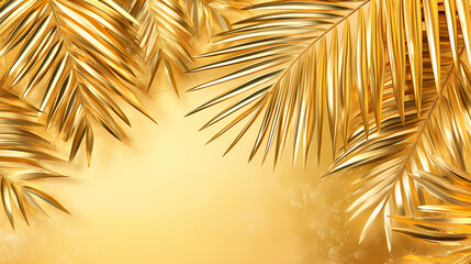 Fototapeta premium Golden palm leaves on a gilded background. Goldenleaf. Illustration
