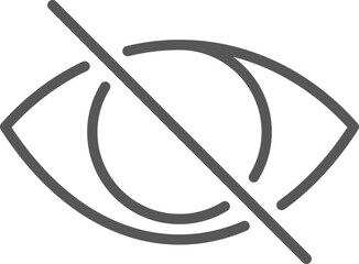 Simple, gray, crossed out eye icon symbolizing blindness, invisibility, or lack of vision, ideal for conveying concepts related to sightlessness, privacy, or hidden information