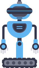 Modern blue robot with tank tracks moving forward, featuring a futuristic design and advanced technology, ideal for projects related to automation, artificial intelligence, and robotics