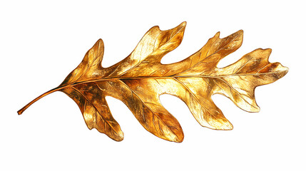 Fototapeta premium Stunning autumn oak leaf decorated with golden metallic paint for isolated background use. Goldenleaf. Illustration