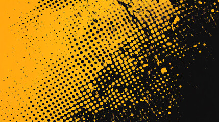 Bold black and yellow abstract design featuring dotted patterns and textures