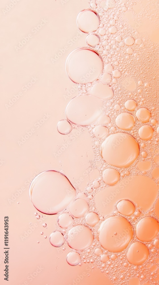 Poster gentle coral pink bubbles of varying sizes gracefully float on a soft, luminous background, creating