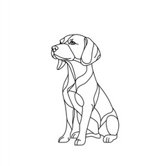 Fototapeta premium Beagle dog line art, sitting, white background, pet illustration, greeting card