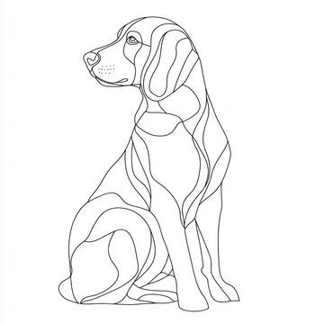 recommend clip art: Elegant line art beagle dog, sitting profile, white background, pet illustration