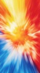 Obraz premium Colorful starburst design radiating outwards from the center, featuring a blend of red, yellow, and blue hues, creating a dynamic and energetic visual
