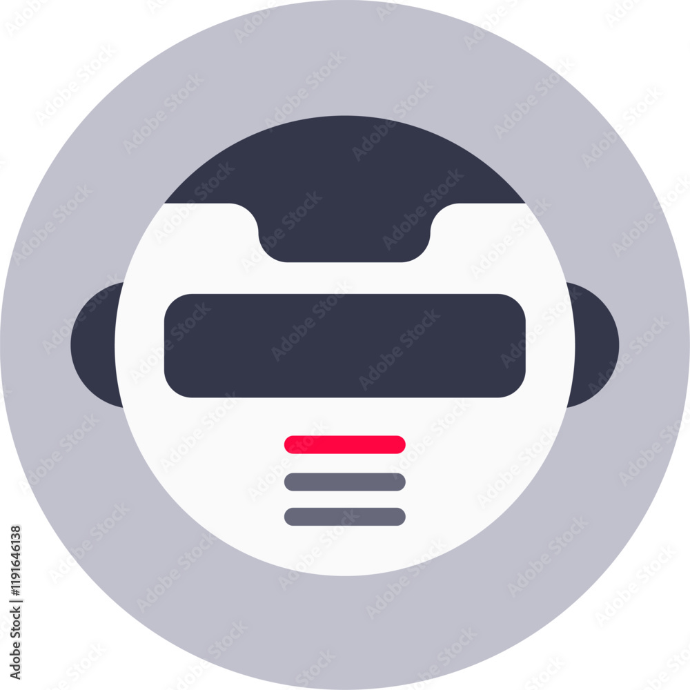 Poster stylized robot head with digital display and communication indicators represents automated online su