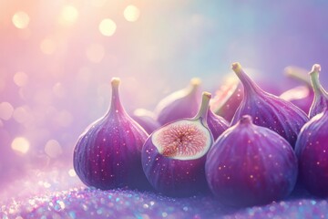 Fresh figs arranged beautifully with a pastel background creating a dreamy atmosphere