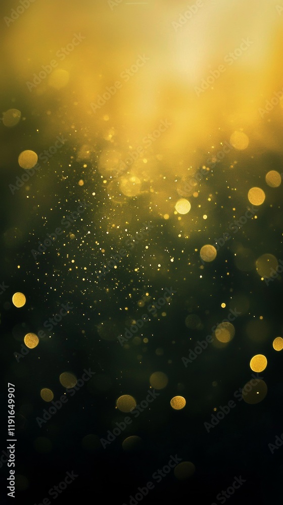 Poster golden bokeh lights are shimmering on a dark background, creating a festive and abstract overlay per