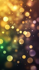 Fototapeta premium Golden and green bokeh lights shine brightly against a dark background, creating a festive and magical atmosphere perfect for celebrations and special occasions