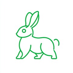 Obraz premium Green line art rabbit, illustration, isolated white background, Easter, spring