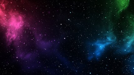 Naklejka premium Bright multicolored nebulae and shimmering star clusters illuminate the vast, dark expanse of deep space, crafting a breathtaking cosmic scene filled with wonder and beauty