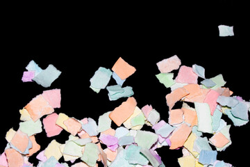 Fototapeta premium Torn Paper Layers Confetti Colour Delicate Abstract Gentle Texture Black Background