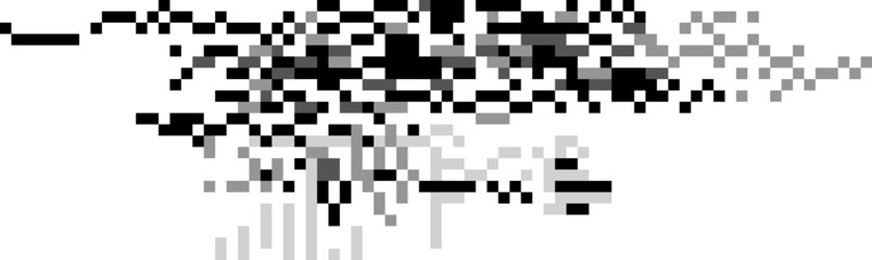 Abstract pixelated background forming a dynamic design with black and grey squares fading into white, suitable for technology, video game or futuristic concepts