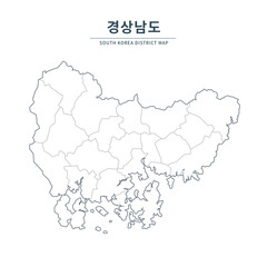Gyeongsangnam-do map. Map of South Korea with Major Cities, Clean Line Design on White Background.
