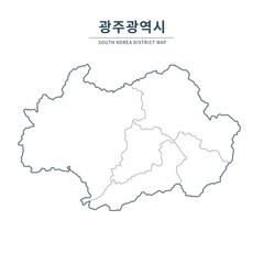 Gwangju map. Map of South Korea with Major Cities, Clean Line Design on White Background.
