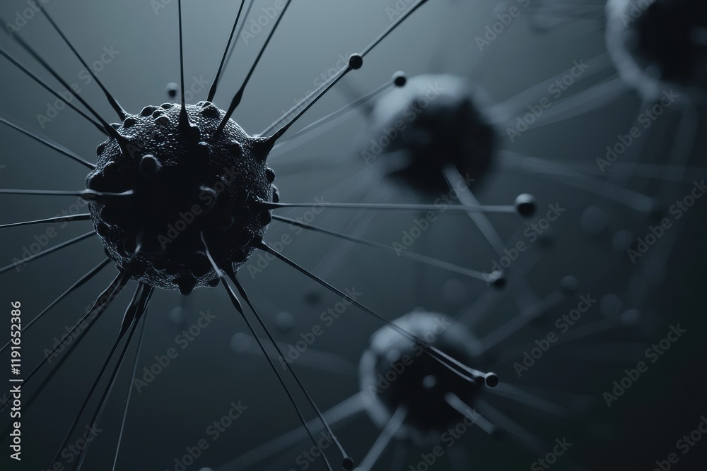 Fototapete graphical representation of a minimalistic virus structure against a dark background focused on deta