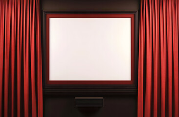Empty Theater Screen with Red Velvet Curtains - Presentation or Performance Backdrop