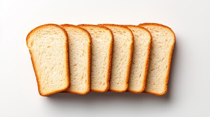 Six slices of white bread arranged on white background.