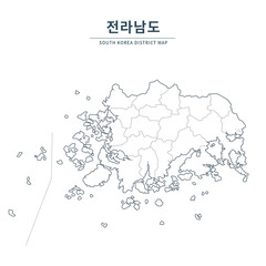 Jeollanam-do map. Map of South Korea with Major Cities, Clean Line Design on White Background.
