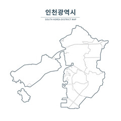 Incheon map. Map of South Korea with Major Cities, Clean Line Design on White Background.

