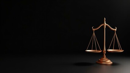 Coral pink dumbbell on right. Golden scales of justice on black backgr